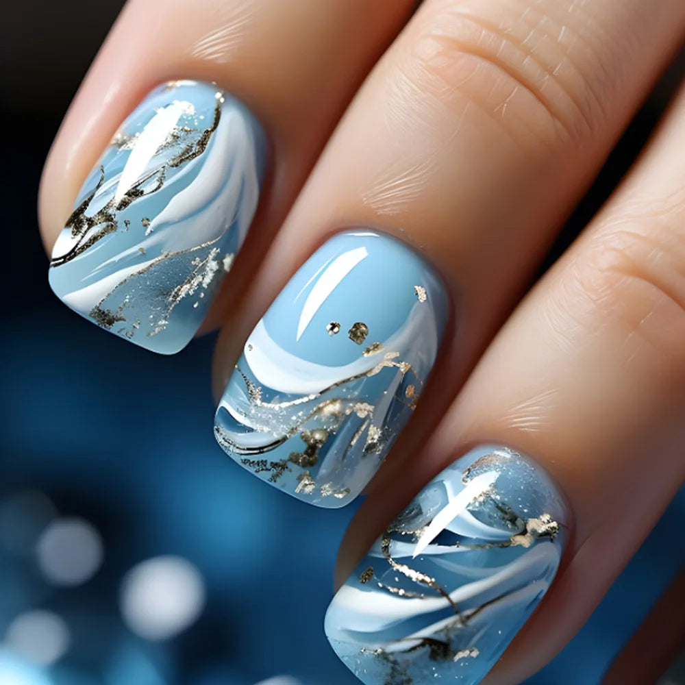 Blue, White & Silver Press On Nails