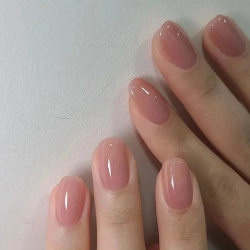 24pcs Short Round Press-On Nails – French Sparkling Pearl White with Wavy Design