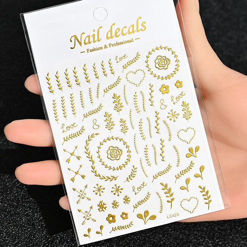 3D Gold Sun, Moon & Star Bronzing Nail Art Sticker – Celestial Design Stickers