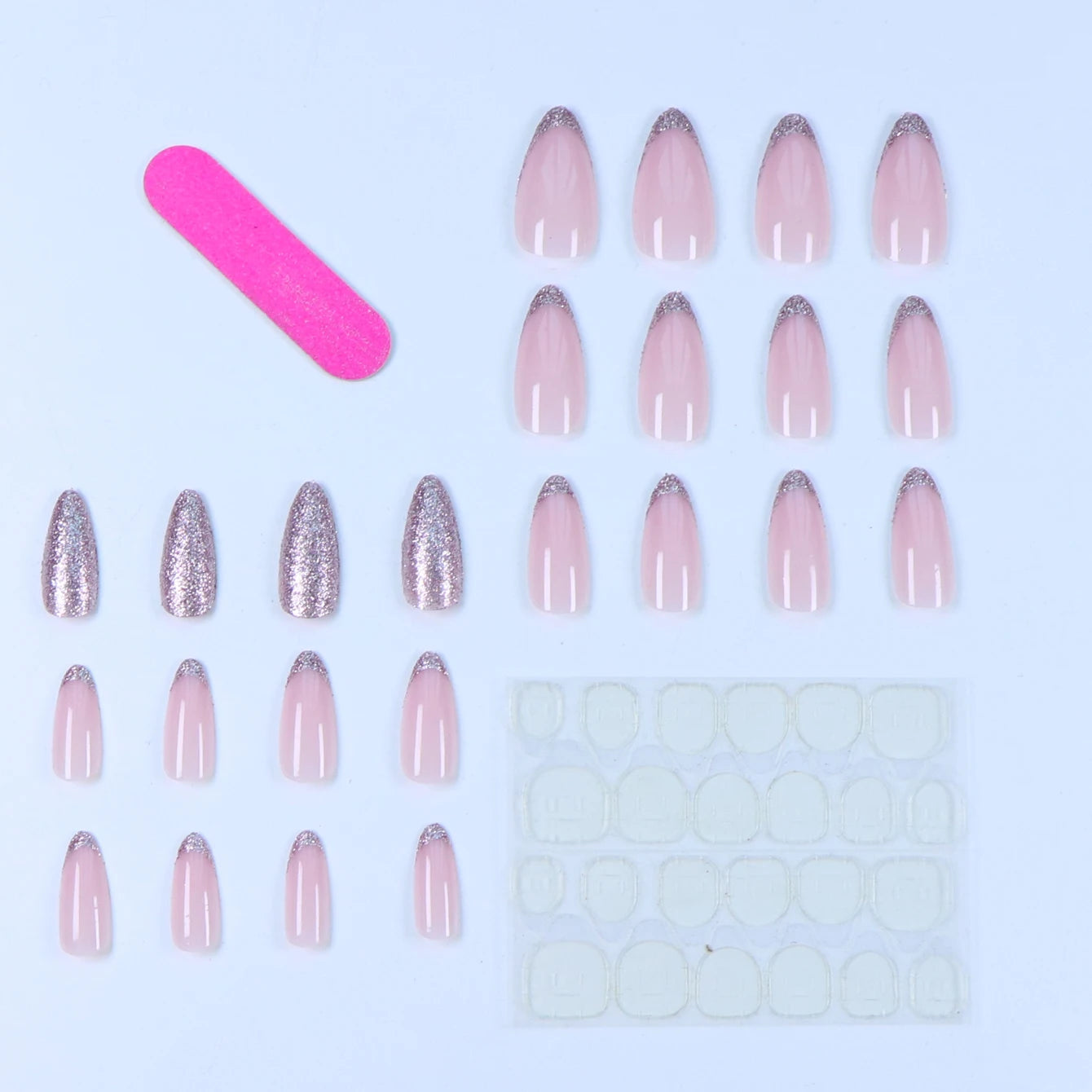 24pcs Almond Glitter Press On Nails – Short Round Head | Glue On & Stick On Nails