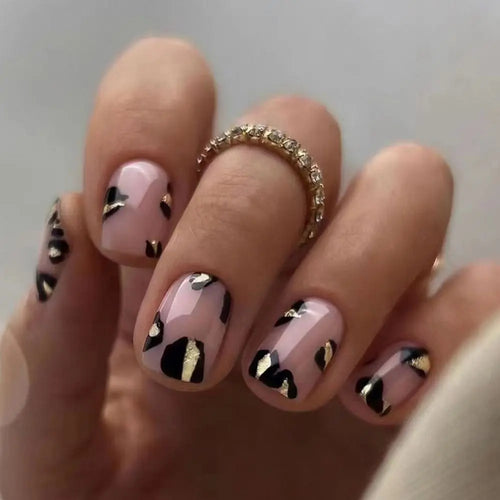 24pcs Short Round Press-On Nails – French Sparkling Pearl White with Wavy Design