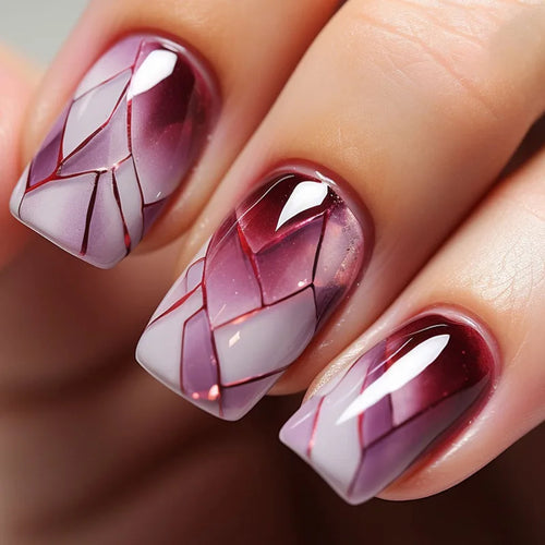 24pcs Short Round Press-On Nails – French Sparkling Pearl White with Wavy Design