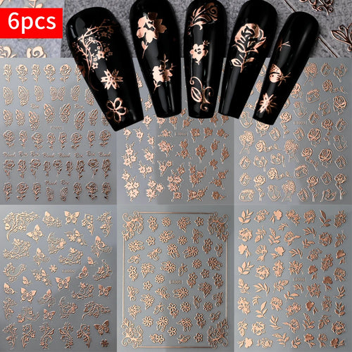 6Pcs Silver 3D Nail Art Stickers – Star, Heart & Moon Designs