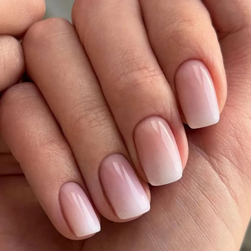 Glossy Press on Nails Set Short Oval Shiny Gradient French Nail Art