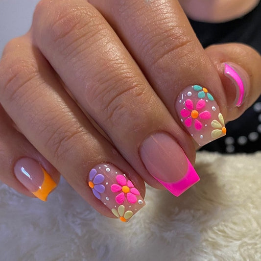 24pcs Simple Square Press On Nails – Short French Style