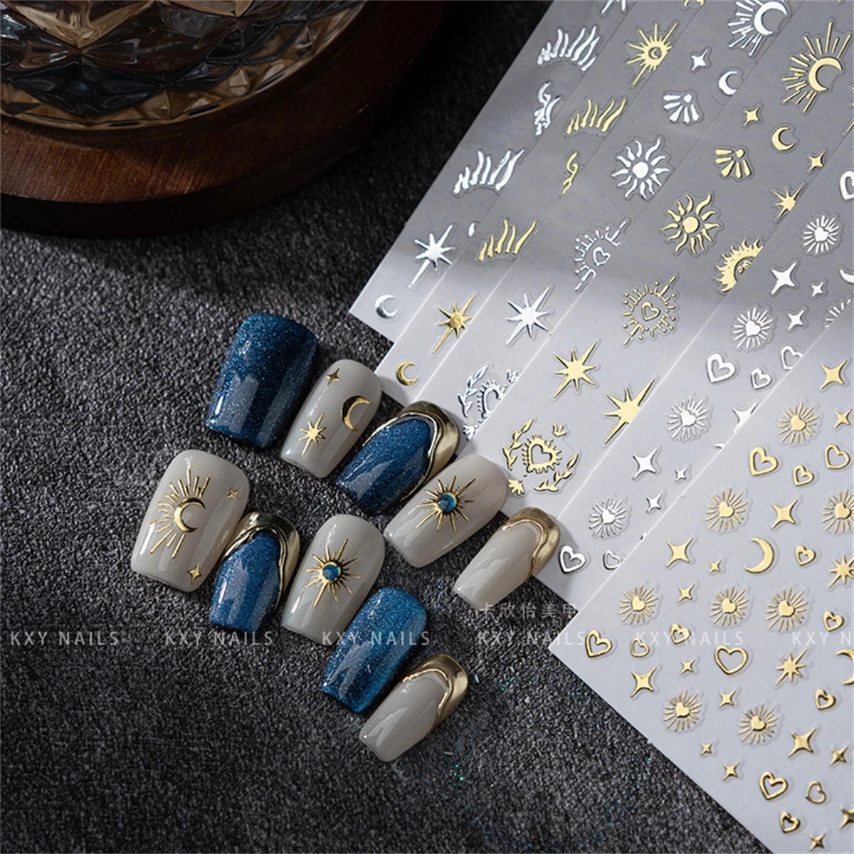 Gold & Silver Nail Art Decal Stickers – Mixed Shapes (5pcs)
