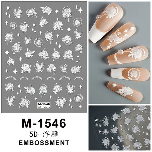 5D Embossed Nail Art Stickers Decals Self-Adhesive Nail Supplies Nail