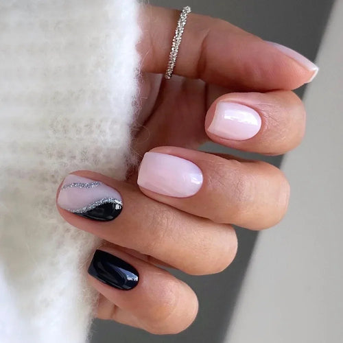 Glossy Press on Nails Set Short Oval Shiny Gradient French Nail Art