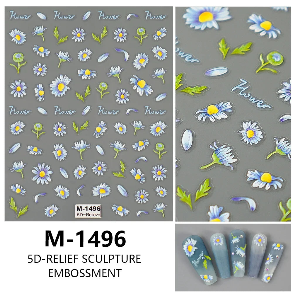 5D Embossed Nail Art Stickers Decals Self-Adhesive Nail Supplies Nail