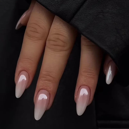 Glossy Press on Nails Set Short Oval Shiny Gradient French Nail Art
