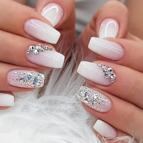 Glossy Press on Nails Set Short Oval Shiny Gradient French Nail Art