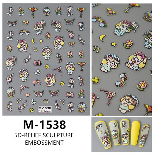 5D Embossed Nail Art Stickers Decals Self-Adhesive Nail Supplies Nail