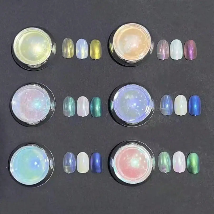 Aurora Holographic Nail Powder – Chameleon Mirror Chrome Pigments (6pcs)