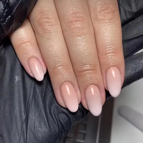 Glossy Press on Nails Set Short Oval Shiny Gradient French Nail Art