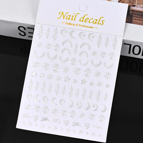 3D Gold Sun, Moon & Star Bronzing Nail Art Sticker – Celestial Design Stickers
