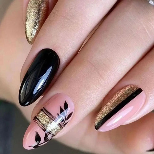 24pcs Almond French Press-On Nails – Summer Glitter Style | Glue-On & Stick-On Set