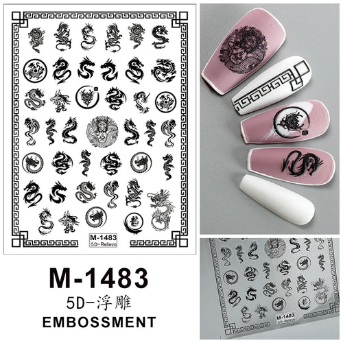 5D Embossed Nail Art Stickers Decals Self-Adhesive Nail Supplies Nail
