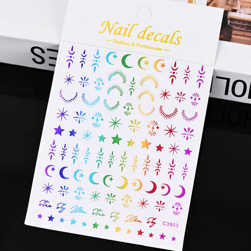 3D Gold Sun, Moon & Star Bronzing Nail Art Sticker – Celestial Design Stickers