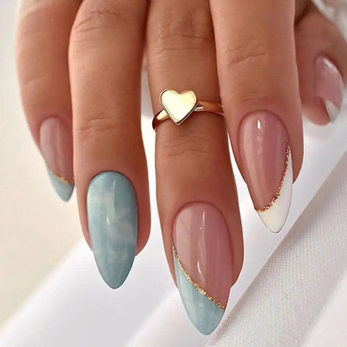 24pcs Almond French Press-On Nails – Summer Glitter Style | Glue-On & Stick-On Set
