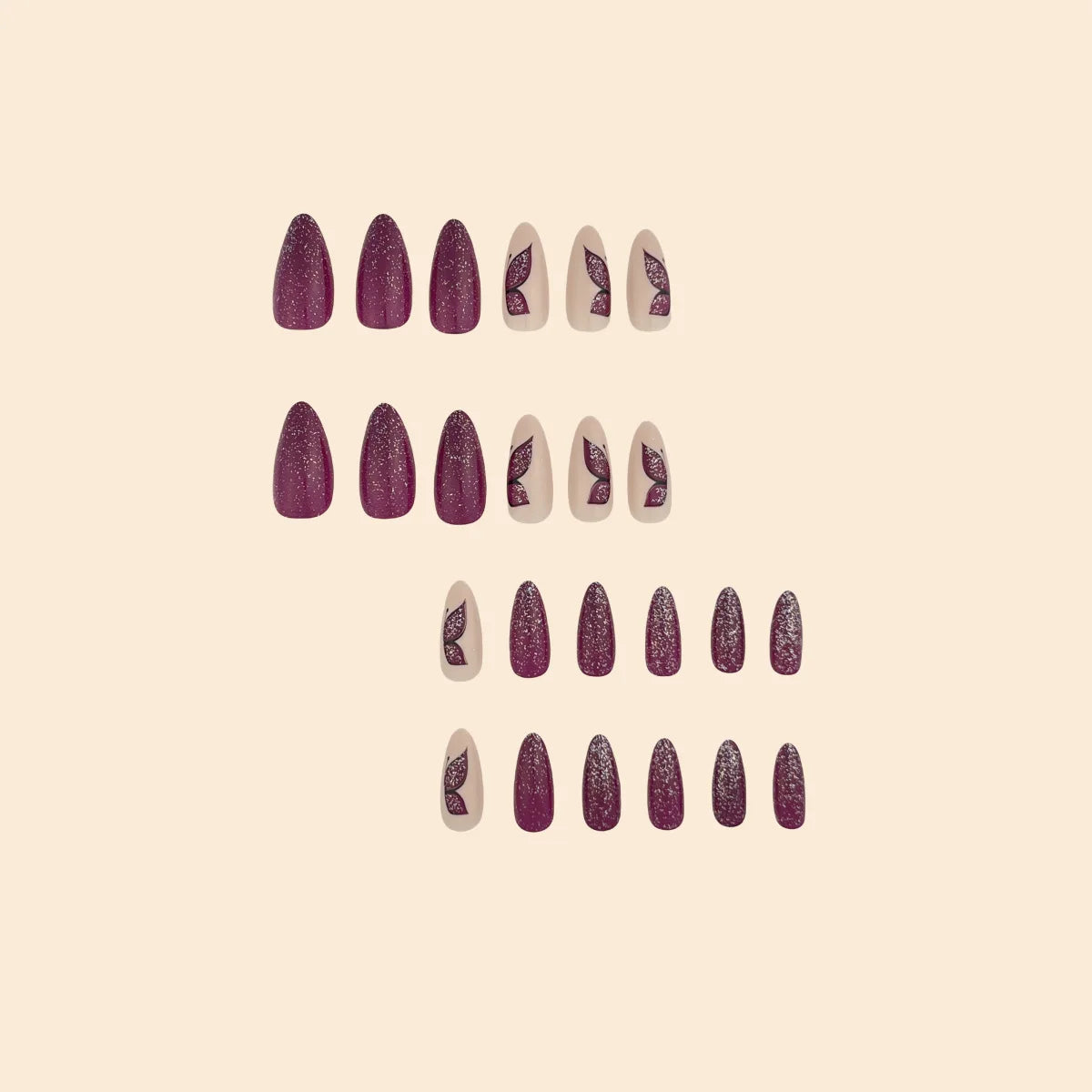 Almond Press On Nails – Purple Butterfly Flash Design