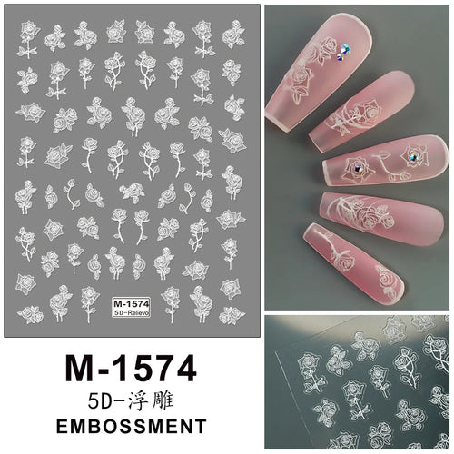 5D Embossed Nail Art Stickers Decals Self-Adhesive Nail Supplies Nail