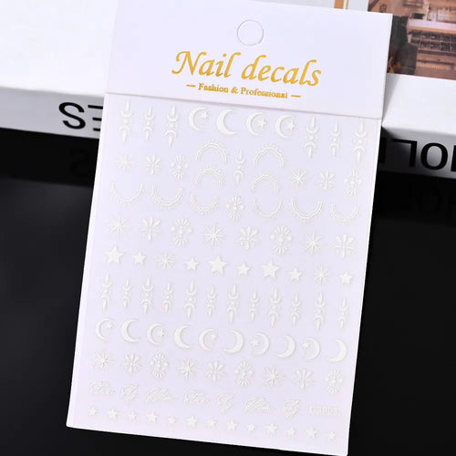3D Gold Sun, Moon & Star Bronzing Nail Art Sticker – Celestial Design Stickers
