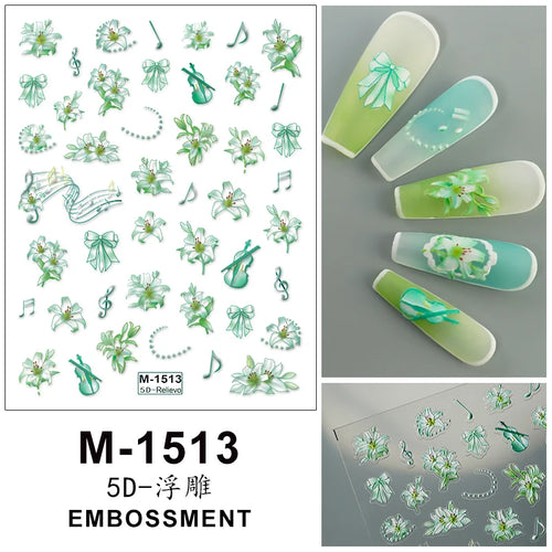 5D Embossed Nail Art Stickers Decals Self-Adhesive Nail Supplies Nail