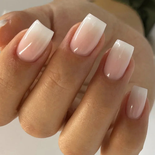 Glossy Press on Nails Set Short Oval Shiny Gradient French Nail Art