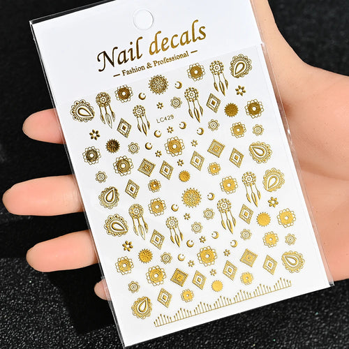 3D Gold Sun, Moon & Star Bronzing Nail Art Sticker – Celestial Design Stickers