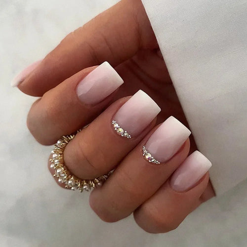 Glossy Press on Nails Set Short Oval Shiny Gradient French Nail Art