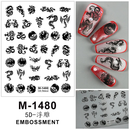 5D Embossed Nail Art Stickers Decals Self-Adhesive Nail Supplies Nail