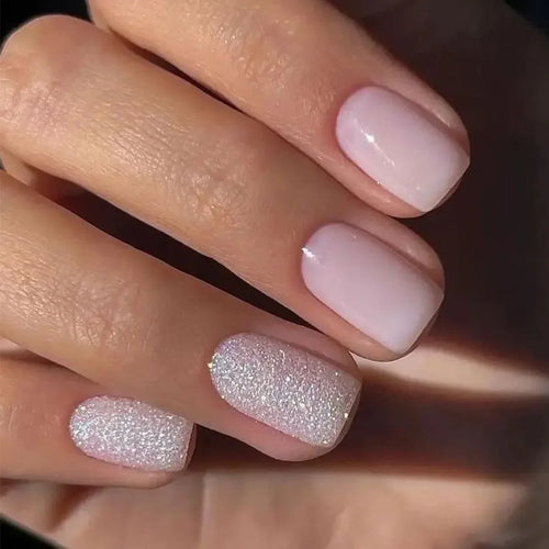 Glossy Press on Nails Set Short Oval Shiny Gradient French Nail Art