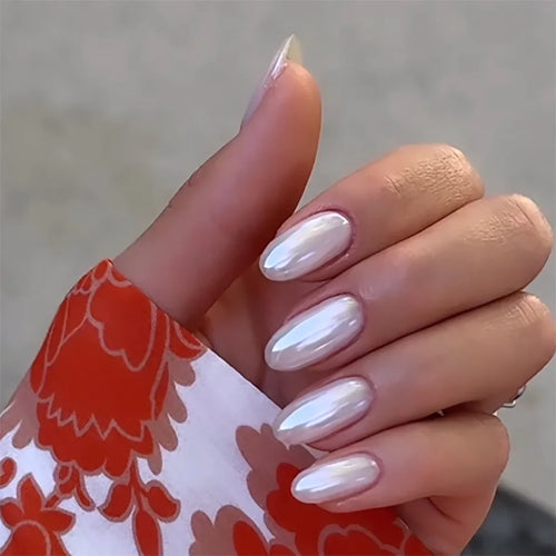Glossy Press on Nails Set Short Oval Shiny Gradient French Nail Art