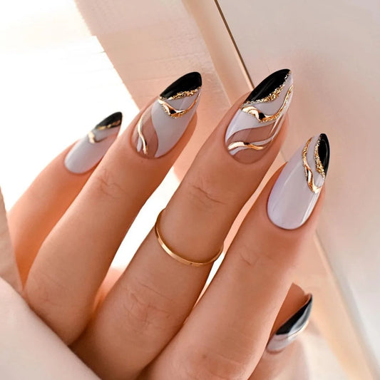 24pcs Almond French Press-On Nails – Summer Glitter Style | Glue-On & Stick-On Set