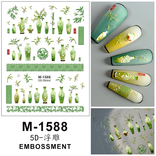 5D Embossed Nail Art Stickers Decals Self-Adhesive Nail Supplies Nail