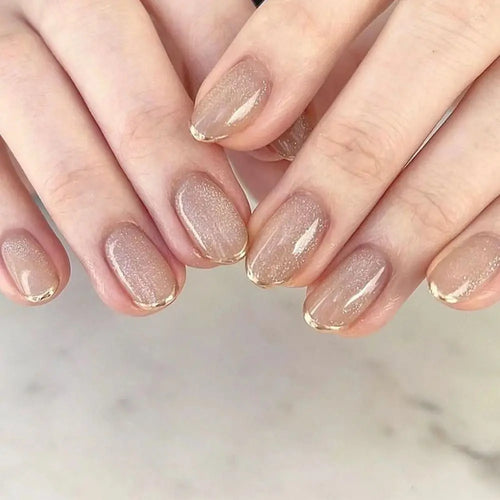 24pcs Almond French Press-On Nails – Summer Glitter Style | Glue-On & Stick-On Set