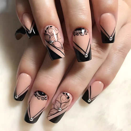 24pcs Short Square Press On  Nails Set