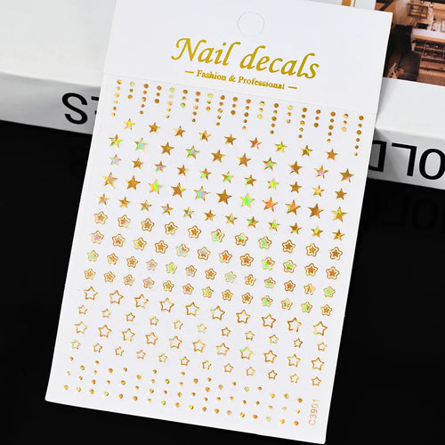3D Gold Sun, Moon & Star Bronzing Nail Art Sticker – Celestial Design Stickers