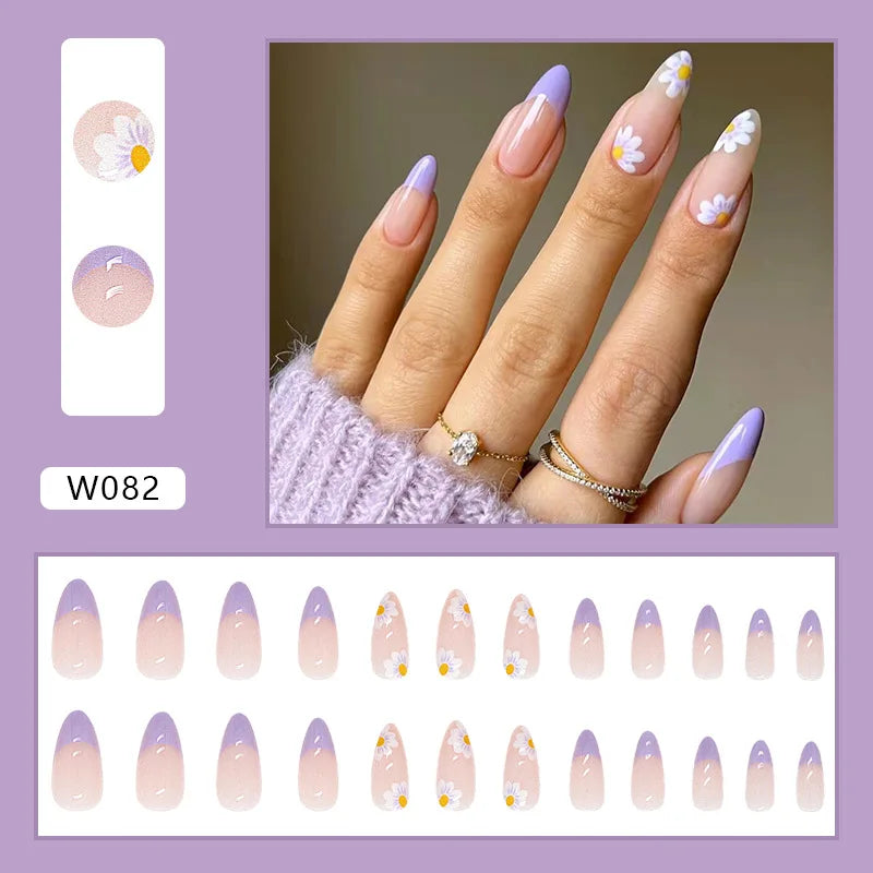 24pcs Purple Press On Nails – Free Glue Included
