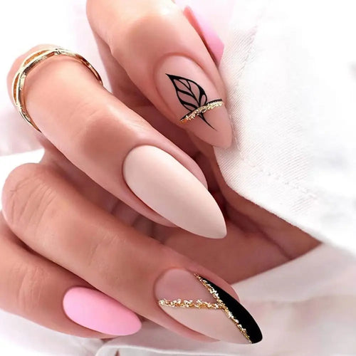 24pcs Almond French Press-On Nails – Summer Glitter Style | Glue-On & Stick-On Set