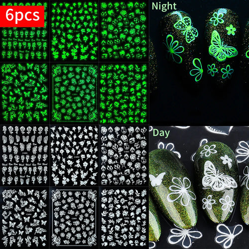 6Pcs Silver 3D Nail Art Stickers – Star, Heart & Moon Designs