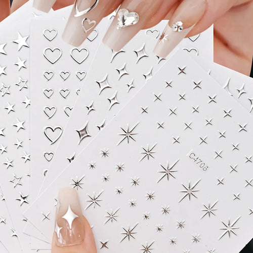 Gold & Silver Nail Art Decal Stickers – Mixed Shapes (5pcs)