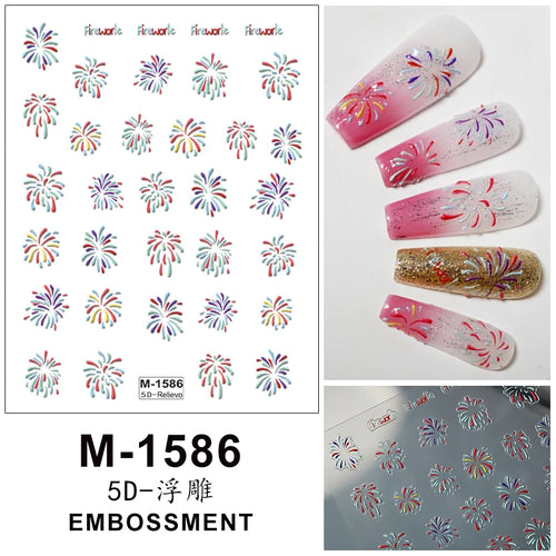 5D Embossed Nail Art Stickers Decals Self-Adhesive Nail Supplies Nail