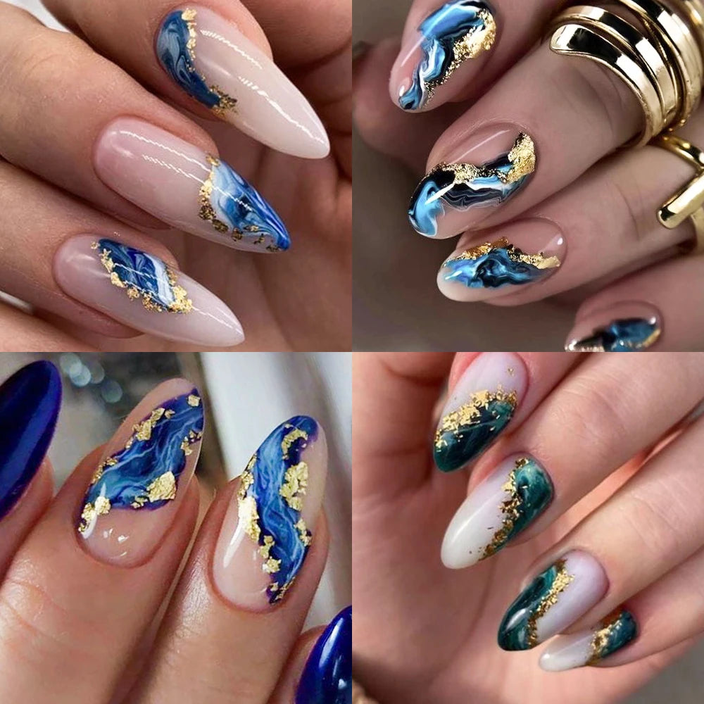 3D Blue Purple Marble Stripe Nail Art Stickers Bronzing Wave Line (1 Sheet)