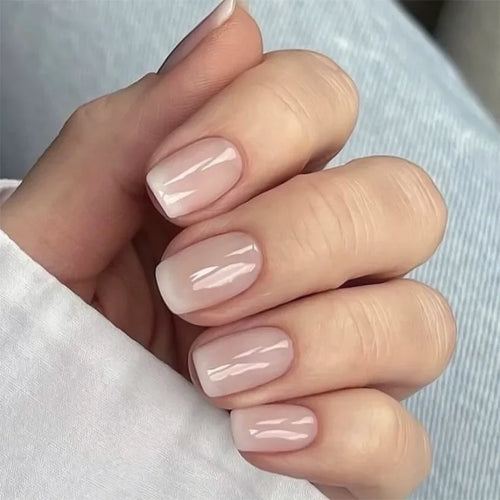 Glossy Press on Nails Set Short Oval Shiny Gradient French Nail Art