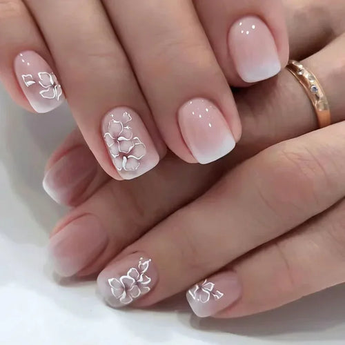 Glossy Press on Nails Set Short Oval Shiny Gradient French Nail Art