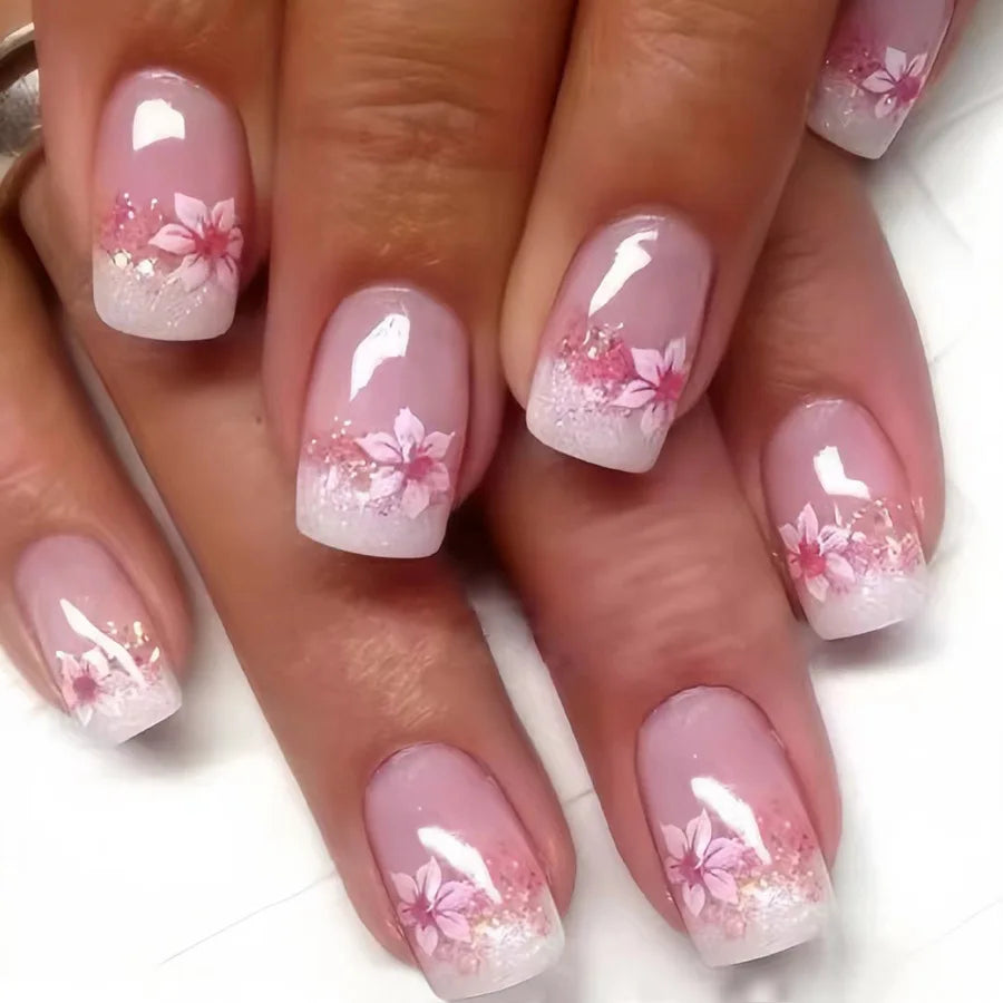 24pcs Short Square Press On  Nails Set