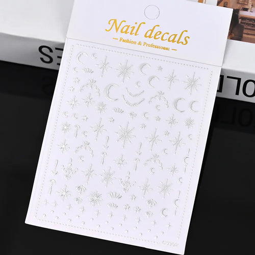 3D Gold Sun, Moon & Star Bronzing Nail Art Sticker – Celestial Design Stickers