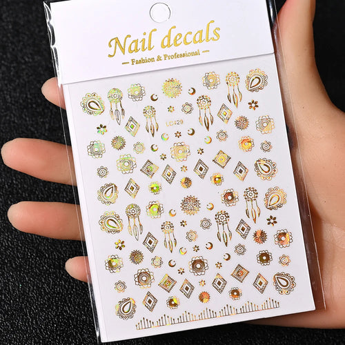 3D Gold Sun, Moon & Star Bronzing Nail Art Sticker – Celestial Design Stickers