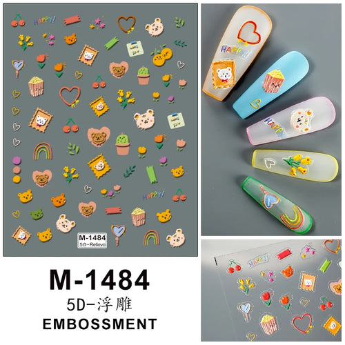 5D Embossed Nail Art Stickers Decals Self-Adhesive Nail Supplies Nail